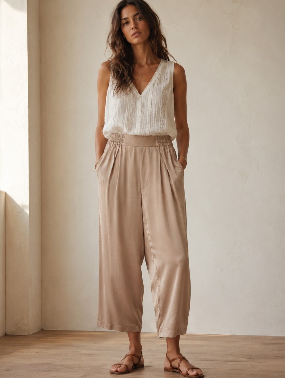 Lunya Washable 100% Silk Quiet Luxury Wide Leg High Waist Cropped Pants Size S